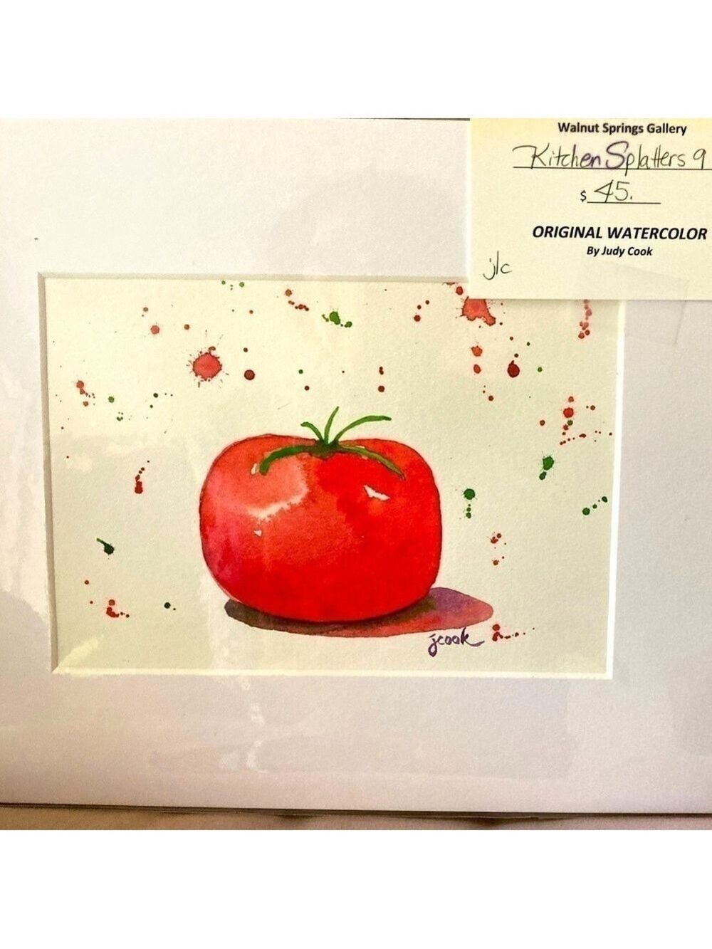 Original Watercolor painting Kitchen Splatters series Tomato 8x10 matted